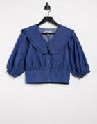 New Look Denim Collar Blouse In Blue-blues