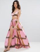 Asos Satin Tie Dye Lace Trim Split Beach Skirt Co-ord - Pink