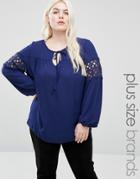 Koko Plus Top With Lace Insert - Navy