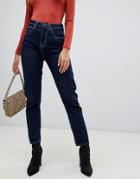 Prettylittlething Contrast Stitch Straight Leg Jeans In Navy - Blue