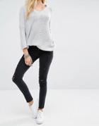 Noisy May Lucy Ankle Grazer Jeans With Rips & Raw Hem - Black