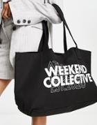 Asos Weekend Collective Double Graphic Tote In Black