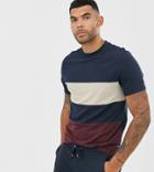 Asos Design Tall Organic T-shirt With Body Color Block In Navy