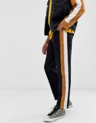 Sacred Hawk Two-piece Relaxed Fit Pants In Black With Stripe Detail-blue