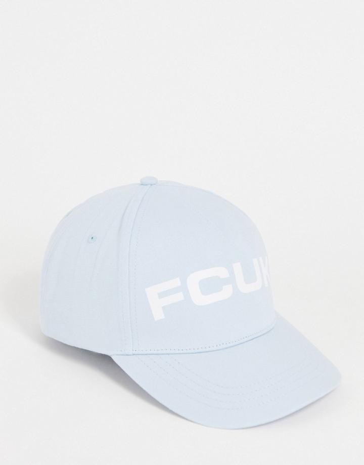French Connection Fcuk Logo Baseball Cap In Light Blue