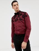 Twisted Tailor Skinny Fit Shirt With Flocking Yoke - Red