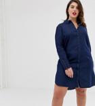 Junarose Zip Detail Long Line Denim Shirt - Blue