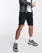Asos Design Slim Denim Shorts In Black With Raw Hem