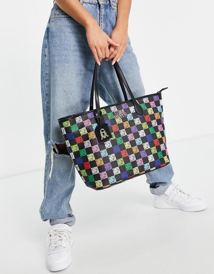 Steve Madden Btotal-c Rainbow Monogram Tote Bag In Black