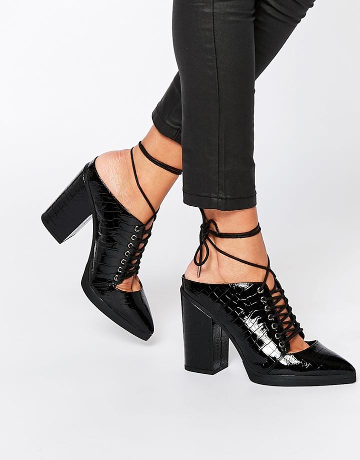 Asos Overheard Lace Up Mules - Black Croc