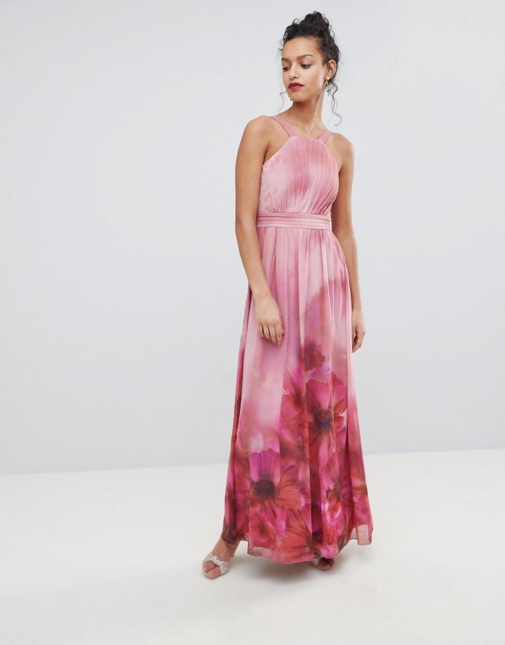 Little Mistress High Neck Full Bloom Floral Maxi Dress-multi