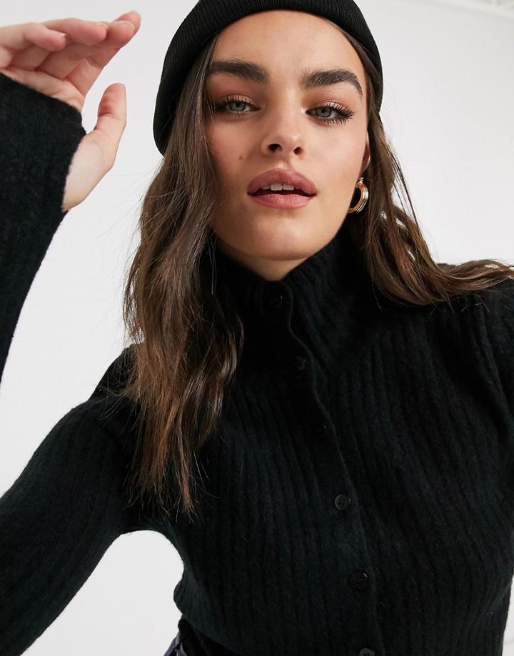 Weekday Kati Turtleneck Cardigan With Thumbholes In Black