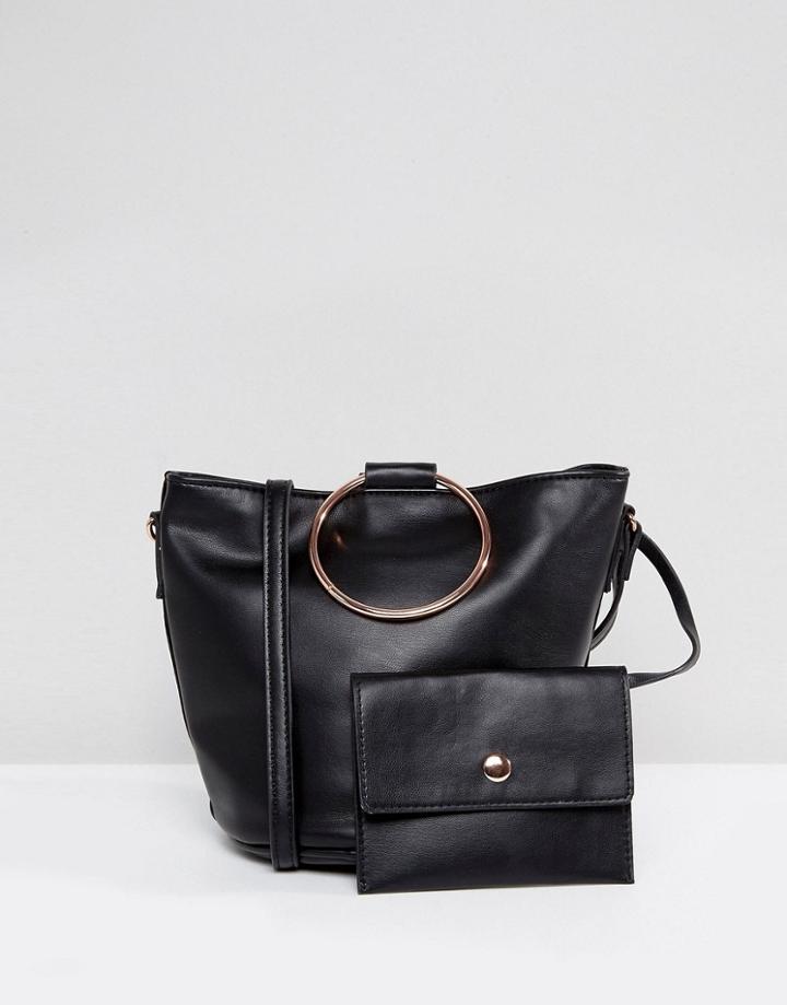 Asos Cross Body Bag With Ring Handle Detail - Black