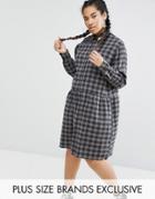 Daisy Street Plus Check Smock Dress With Embroidered Stars - Gray