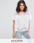 Asos Petite Embroidered Lace Insert Top - White