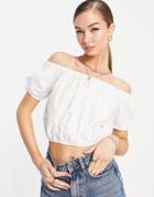 Asos Design Off The Shoulder Sun Top In Cotton In Ivory-white