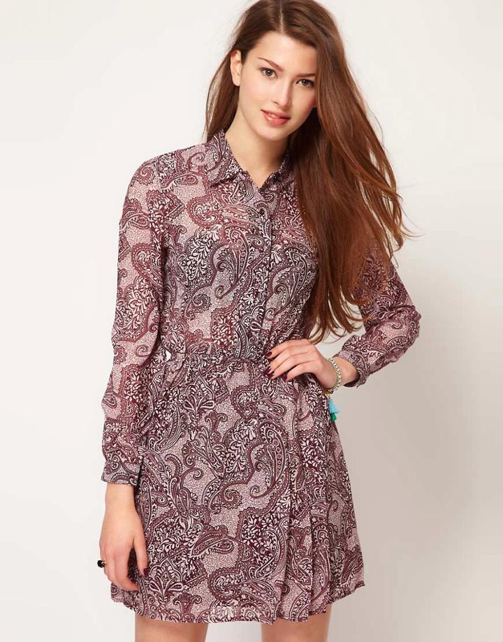 Motel Paisley Shirt Dress - Red