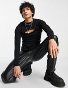 Asos Design Long Sleeve Muscle T-shirt With Shrug And Turtle In Black
