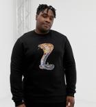 Asos Design Plus Sweatshirt With Sequin Embroidered Snake In Black - Black