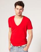 Asos Short Sleeve Deep V Neck T-shirt - Red