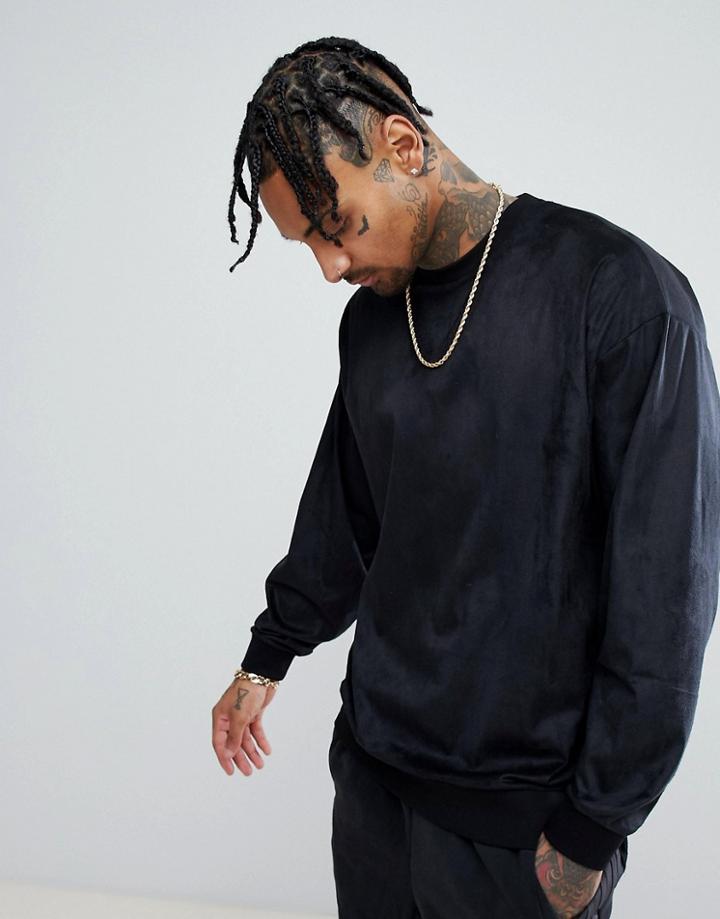 Asos Oversized Sweatshirt In Faux Suede - Black