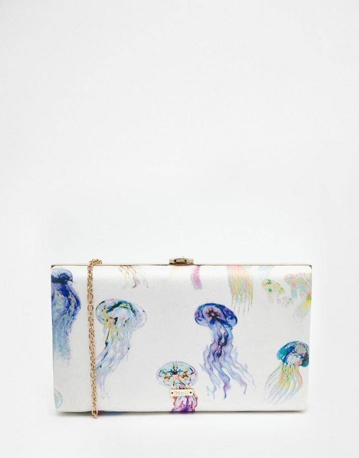 Nali Large Box Clutch With Watercolour Jellyfish Print - White Print