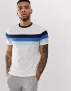 Asos Design Organic T-shirt With Contrast Body And Sleeve Panels In Blue And White - White