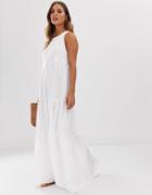 Asos Design Tiered Racer Back Smock Maxi Dress - White