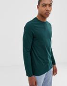 Asos Design Organic Long Sleeve T-shirt With Crew Neck In Green - Green