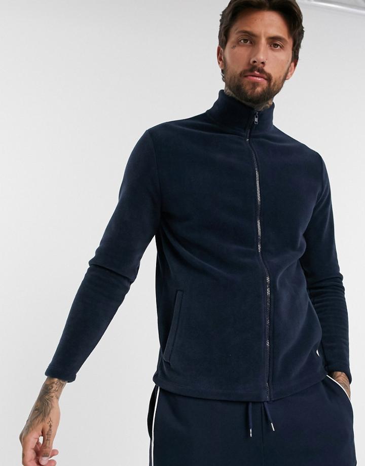 Asos Design Polar Fleece Track Top In Navy