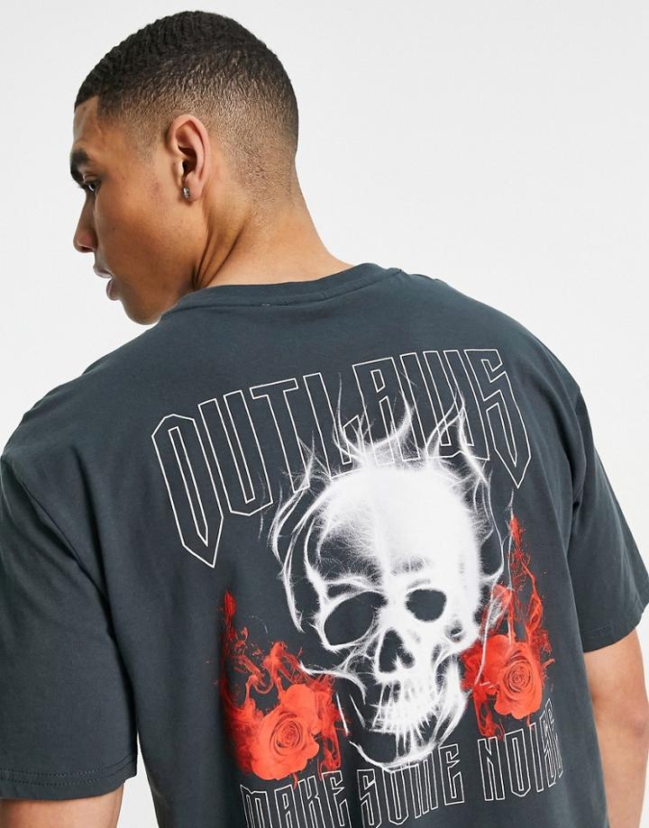 Only & Sons Oversized T-shirt With Outlaws Back Print In Gray