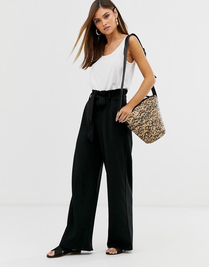 Vero Moda Paperbag Wide Leg Pants In Black
