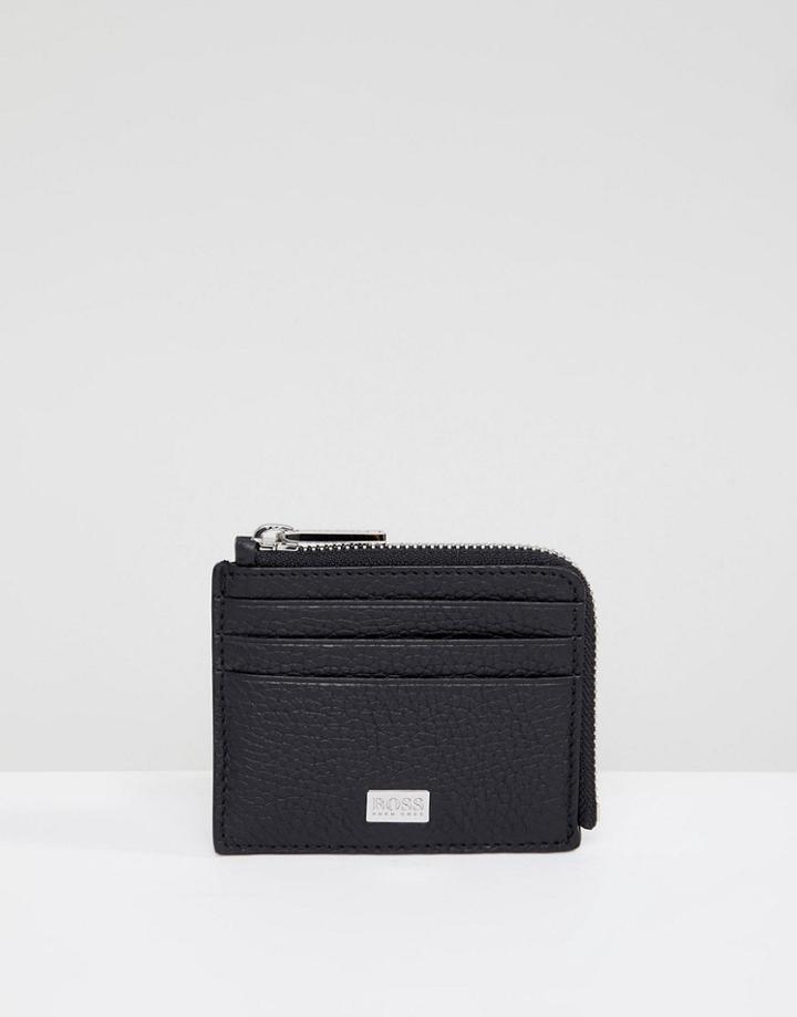 Boss Crosstown Leather Zip Around Coin Card Holder In Black - Black