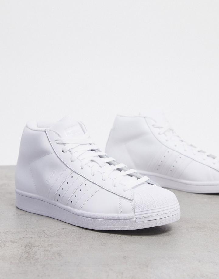 Adidas Originals Pro Model Hi Top Sneakers In Triple White