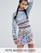 Jaded London Petite Printed Velvet Crop Sweater With Ribbed Neck - Multi