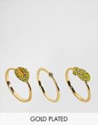 Bill Skinner Gold Plated Tropical Leaf Stacking Ring - Gold