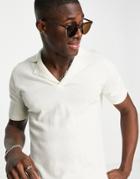 Asos Design Knit Polo Shirt In Off White