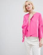 Asos Occasion Shell Top With Exaggerated Ruffle Sleeve - Pink