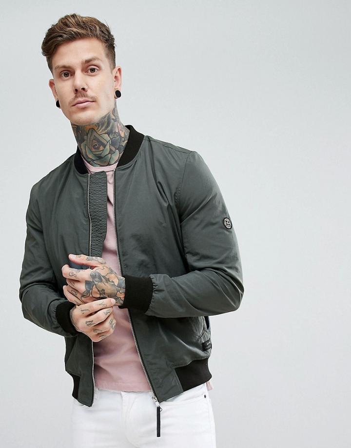 Religion Bomber Jacket With Logo - Gray