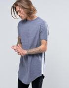 Asos Super Longline T-shirt With Contrast Insert Hem In Blue - Blue