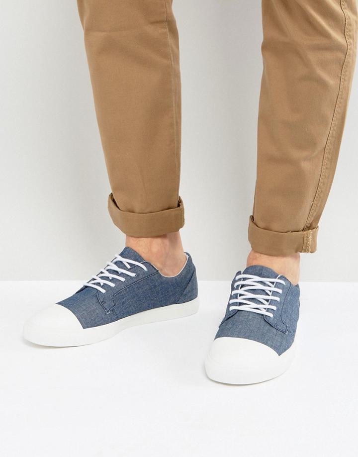 Asos Lace Up Sneakers In Blue Chambray - Blue