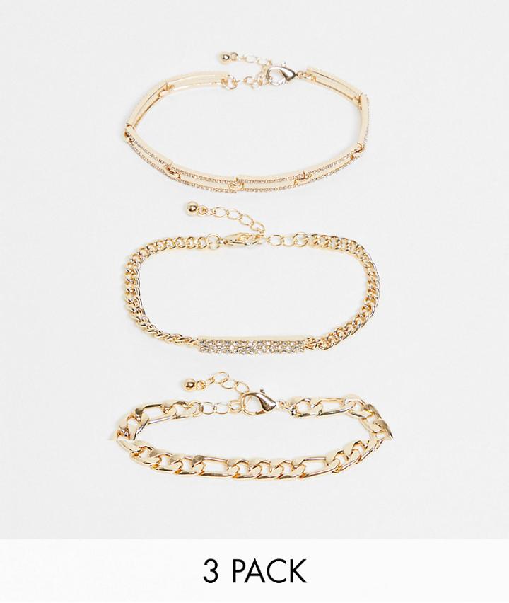 Asos Design Pack Of 3 Bracelets In Gold Tone