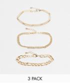 Asos Design Pack Of 3 Bracelets In Gold Tone