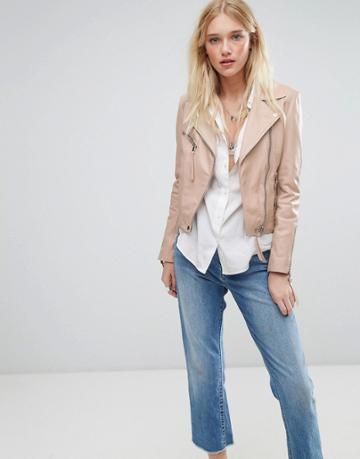 Lab Leather Biker Jacket In Nude - Pink