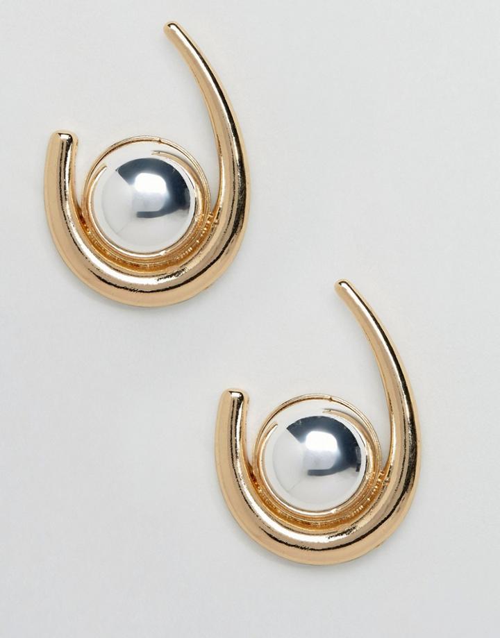 Asos Statement Ball Hoop Earrings - Gold