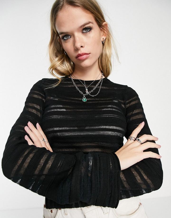 Asos Design Sweater With Sheer Stripe In Black