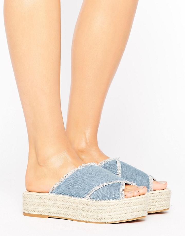 Missguided Denim Cross Strap Espadrille Platform - Blue