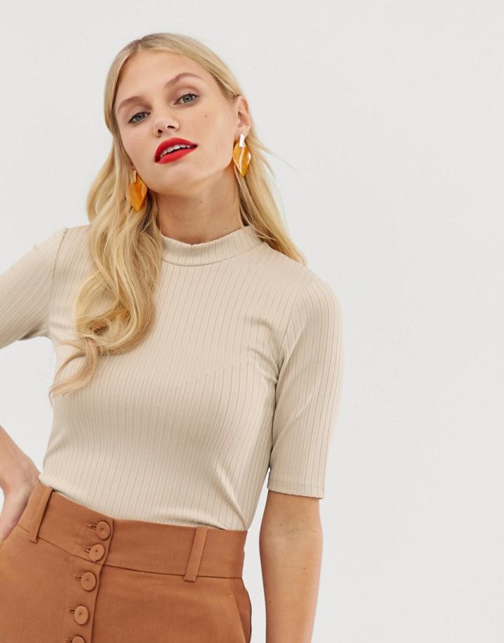 Y.a.s Ribbed Roll Neck Top - Cream