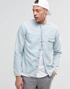 Cheap Monday Erase Denim Shirt Collarless - Cloud Blue