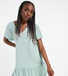 Asos Design Tall Bubble Hem V Neck Short Sleeve Dress In Sage-green